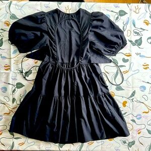 Zara black mini dress, balloon sleeves, open back